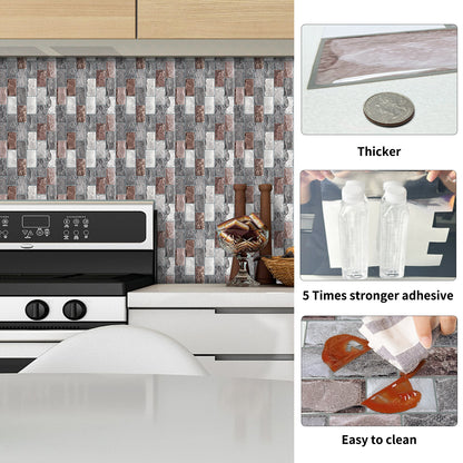 DEWOO 10 Sheets Peel and Stick Tile Backsplash for Kitchen Wall Tile, Self Adhesive Brick Backsplash Subway Tiles Backsplash, Stick on Tiles Kitchen Backsplash(Gray Brown,10.6"x10") - DEWOO TILES