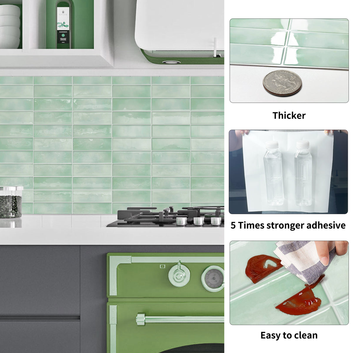DEWOO Peel and Stick Backsplash - 10 Sheets of 12"×12" - 3D Adhesive Peel and Stick Tile Backsplash for Kitchen, Bathroom, Wall Tile, Light Green - DEWOO TILES