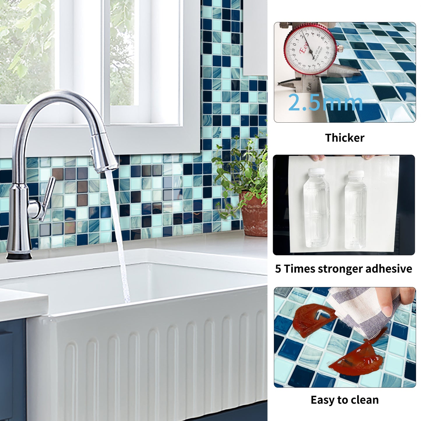 DEWOO Self - Adhesive Backsplash Stickers — Waterproof, Oil - Resistant, Scratch - Resistant, and Durable. Removable Tile Decals (10 - Piece Pack) - DEWOO TILES