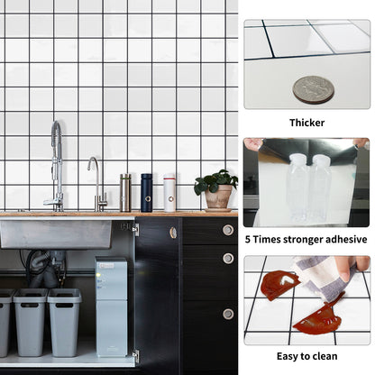 DEWOO Thick Square Kitchen Peel and Stick Backsplash Mosaic Tiles Square Self Adhesive Wall Tile Checkerboard Checkered Stickers,White (10-Sheet,12"x12") - DEWOO TILES