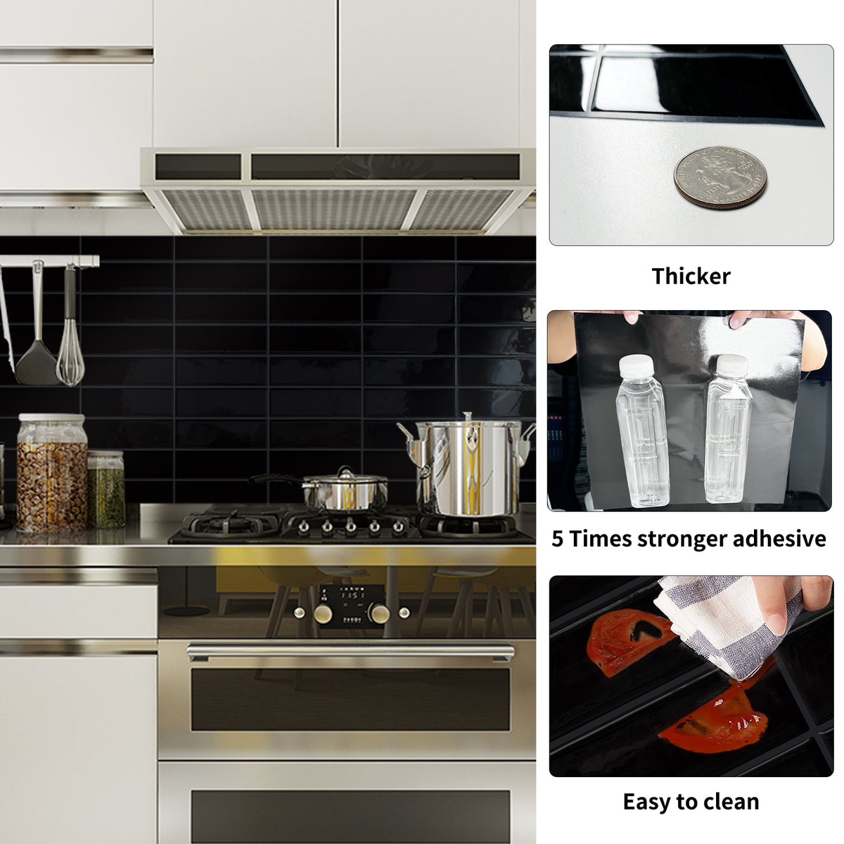 DEWOO Peel and Stick Backsplash - 10 Sheets of 12"×12" - 3D Adhesive Peel and Stick Tile Backsplash for Kitchen, Bathroom, Wall Tile, Black - DEWOO TILES