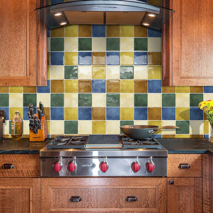 DEWOO Thick Square Kitchen Peel and Stick Backsplash Mosaic Tiles Square Self Adhesive Wall Tile Checkerboard Checkered Stickers,Multicolor (10-Sheet,12"x12") - DEWOO TILES