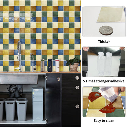 DEWOO Thick Square Kitchen Peel and Stick Backsplash Mosaic Tiles Square Self Adhesive Wall Tile Checkerboard Checkered Stickers,Multicolor (10-Sheet,12"x12") - DEWOO TILES