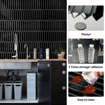 DEWOO Black Tile Peel and Stick Backsplash, 10 Sheets Self-Adhesive Wall Tiles Stick on Back Splash for Kitchen, Bathroom, Fireplace,RV(12"×12",Black Marble) - DEWOO TILES