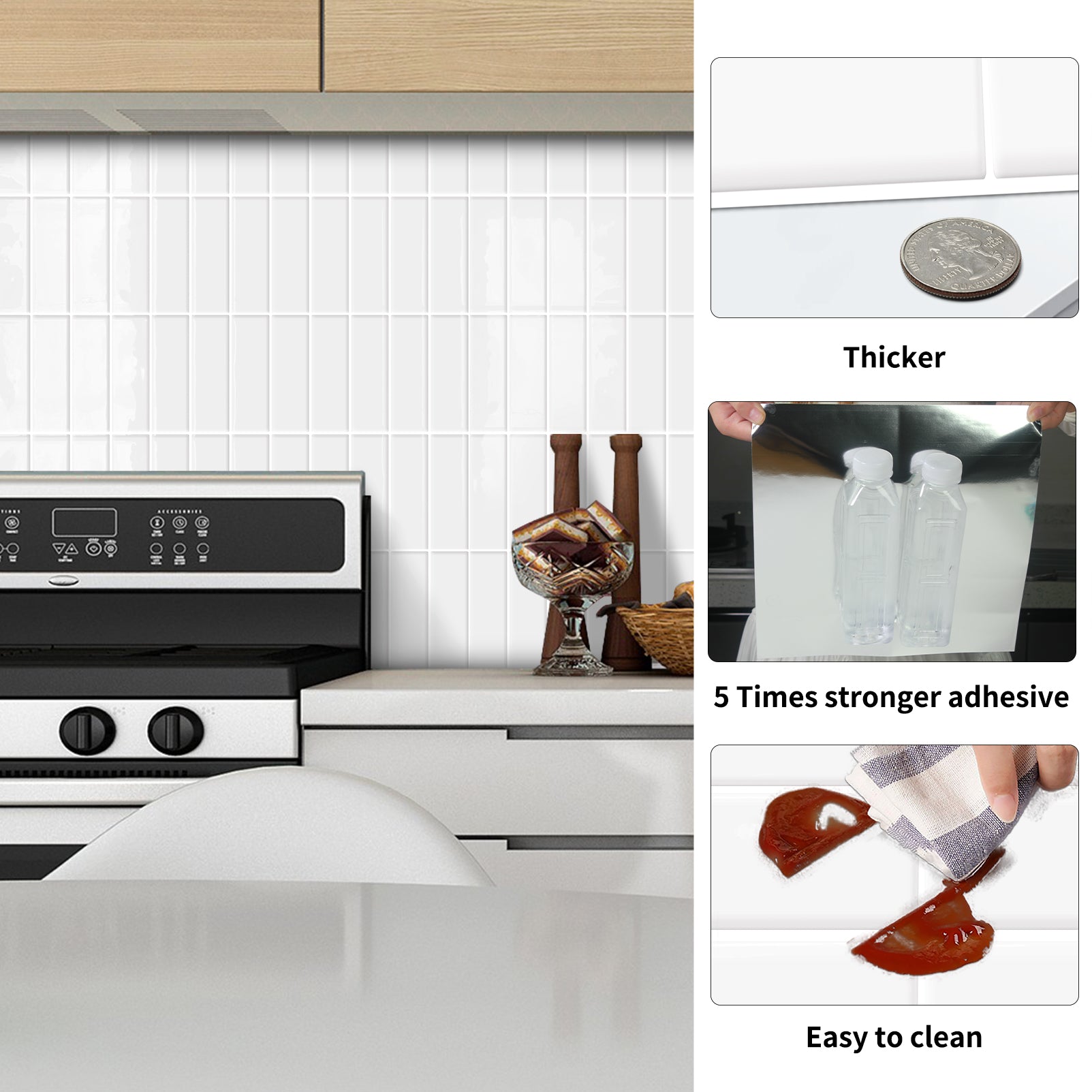 DEWOO 10pcs Peel and Stick Backsplash Wall Tiles, Extra Thick 3D Wall Panels, Heat & Water Resistant, Easy DIY Kitchen, Bathroom, Laundry, Fireplace & Rental Home Wall Décor (White, 12"×12") - DEWOO TILES