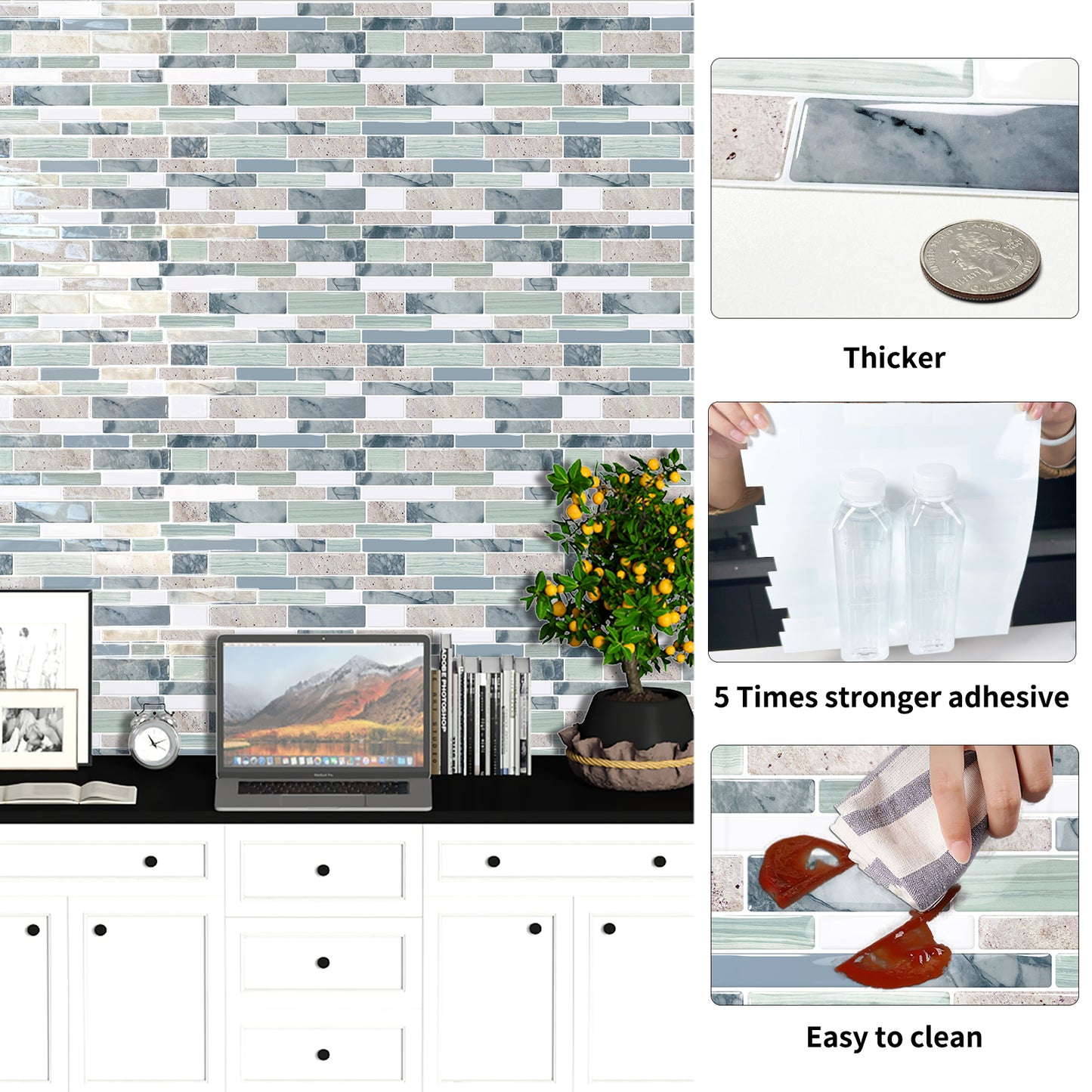 DEWOO 10 - Sheet Peel and Stick Kitchen Backsplash Tiles, 12"x12" Self - Adhesive Marble Multicolor Wall Tiles for Kitchen and Bathroom(Multicolor Marble) - DEWOO TILES