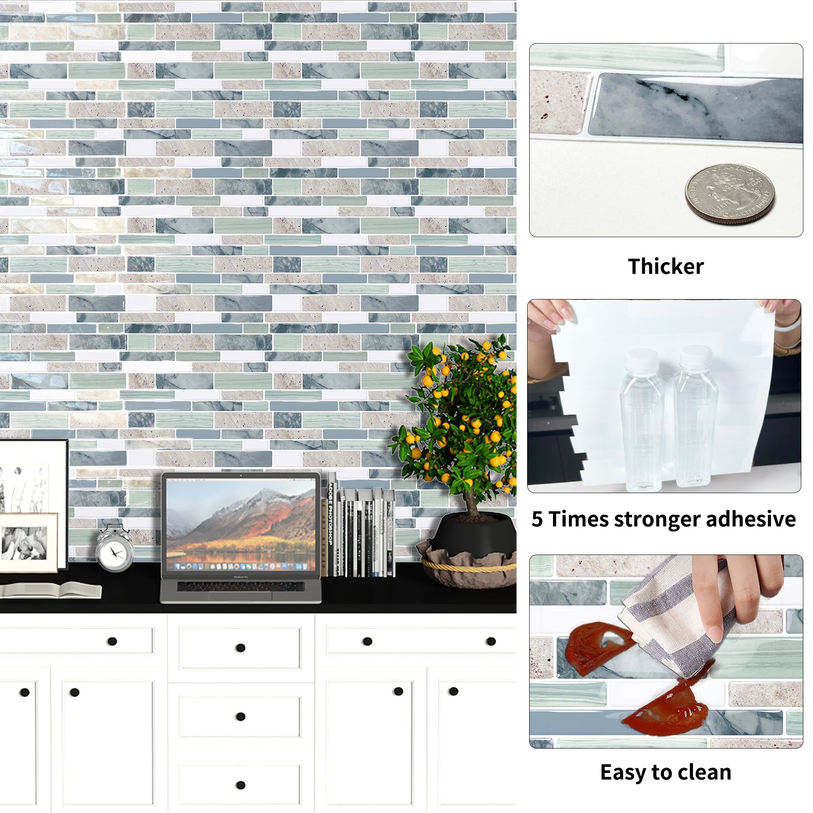 DEWOO 10 - Sheet Peel and Stick Kitchen Backsplash Tiles, 12"x12" Self - Adhesive Marble Multicolor Wall Tiles for Kitchen and Bathroom(Multicolor Marble) - DEWOO TILES