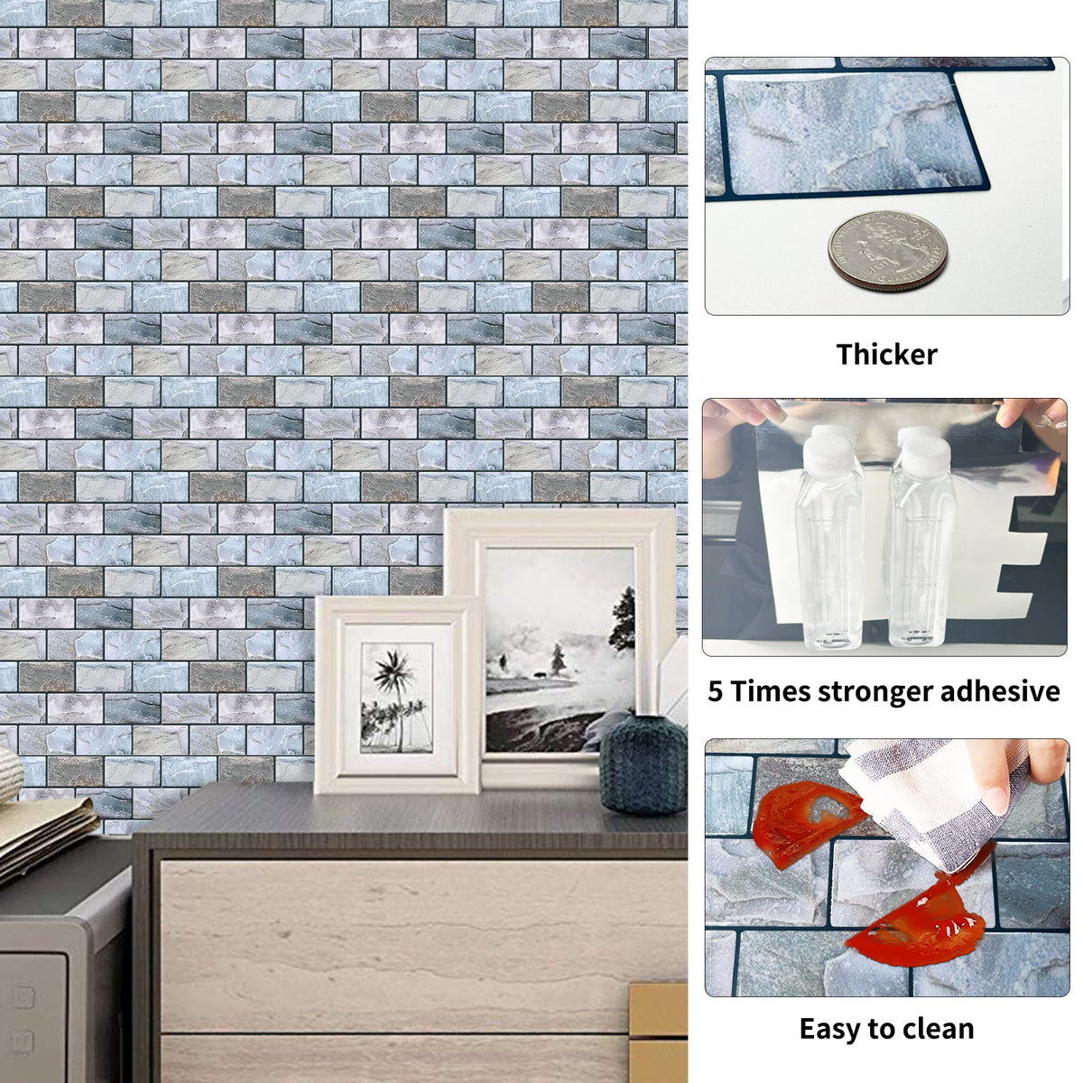 DEWOO 10 Sheets Peel and Stick Tile Backsplash for Kitchen Wall Tile, Self Adhesive Brick Backsplash Subway Tiles Backsplash, Stick on Tiles Kitchen Backsplash(Retro Blue,10.6"x10") - DEWOO TILES