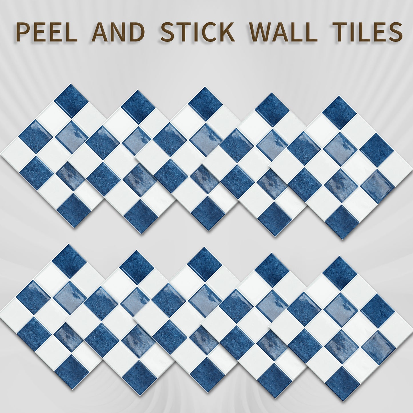 DEWOO Thick Peel and Stick Backsplash Tiles Kitchen Bathroom Square Self Adhesive Wall Tile Checkerboard Checkered Stickers,Blue (10 - Sheet, 9"×9") - DEWOO TILES