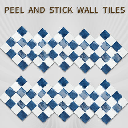 DEWOO Thick Peel and Stick Backsplash Tiles Kitchen Bathroom Square Self Adhesive Wall Tile Checkerboard Checkered Stickers,Blue (10 - Sheet, 9"×9") - DEWOO TILES