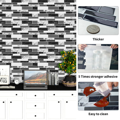 DEWOO 10 Sheets Peel and Stick Tile Backsplash, Stick on Wall Tiles, Self Adhesive Tile Sticker for Kitchen Backsplash and Bathroom(12"x12",Black Marble) - DEWOO TILES