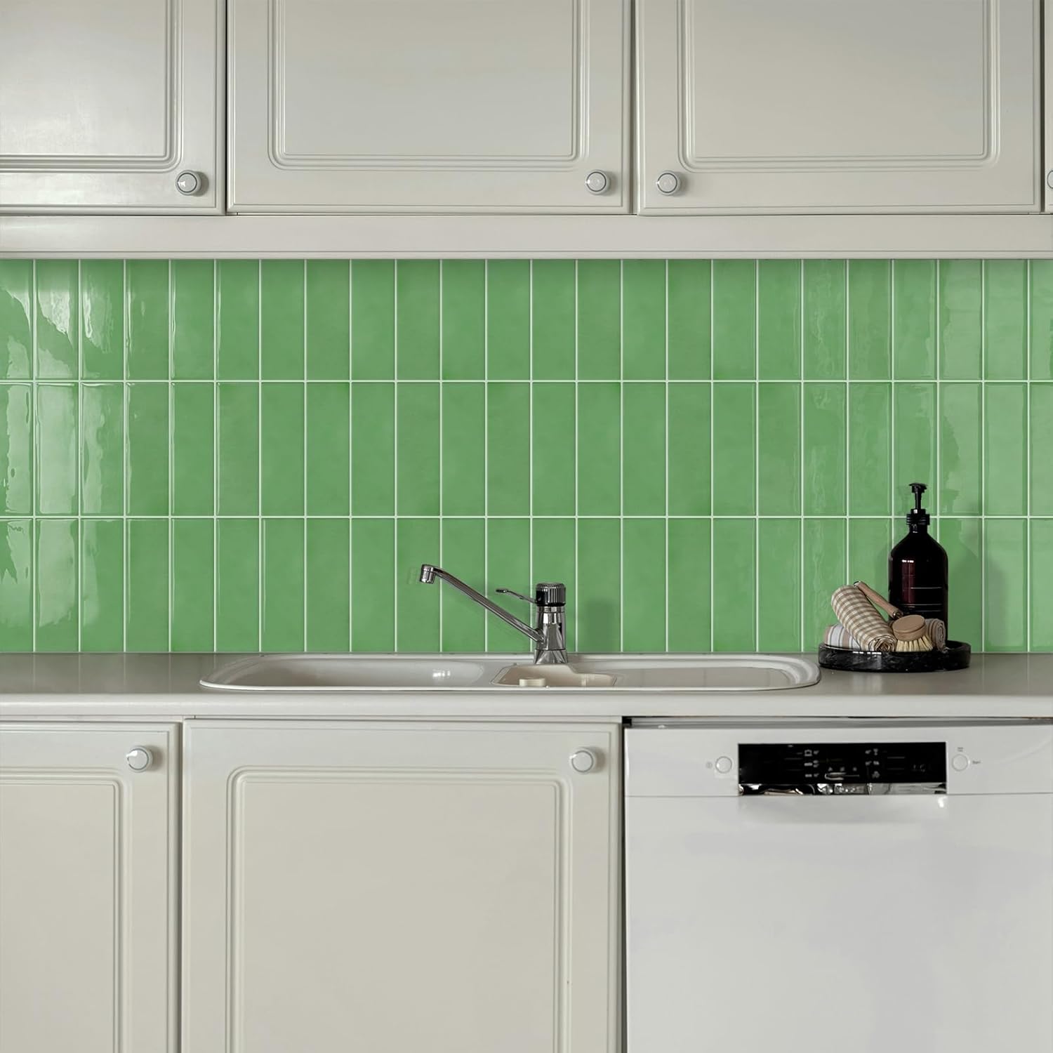 Sage Light Green Peel and Stick Tile Backsplash Self Adhesive Wall Tiles for Kitchen Bathroom (10 - Sheet,12"x12") - DEWOO TILES