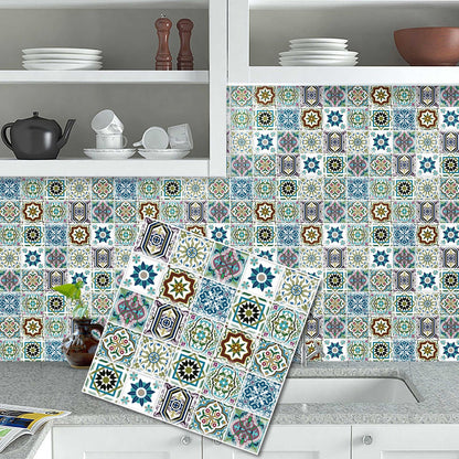 DEWOO Bohemian Mandala Self - Adhesive Tile Decals — 12" x 12" Large Size — Self - Adhesive Backsplash Stickers for Kitchen, Bathroom, and Laundry Room — Waterproof & Removable Vinyl Wall Decals — 10 - Piece Pack - DEWOO TILES