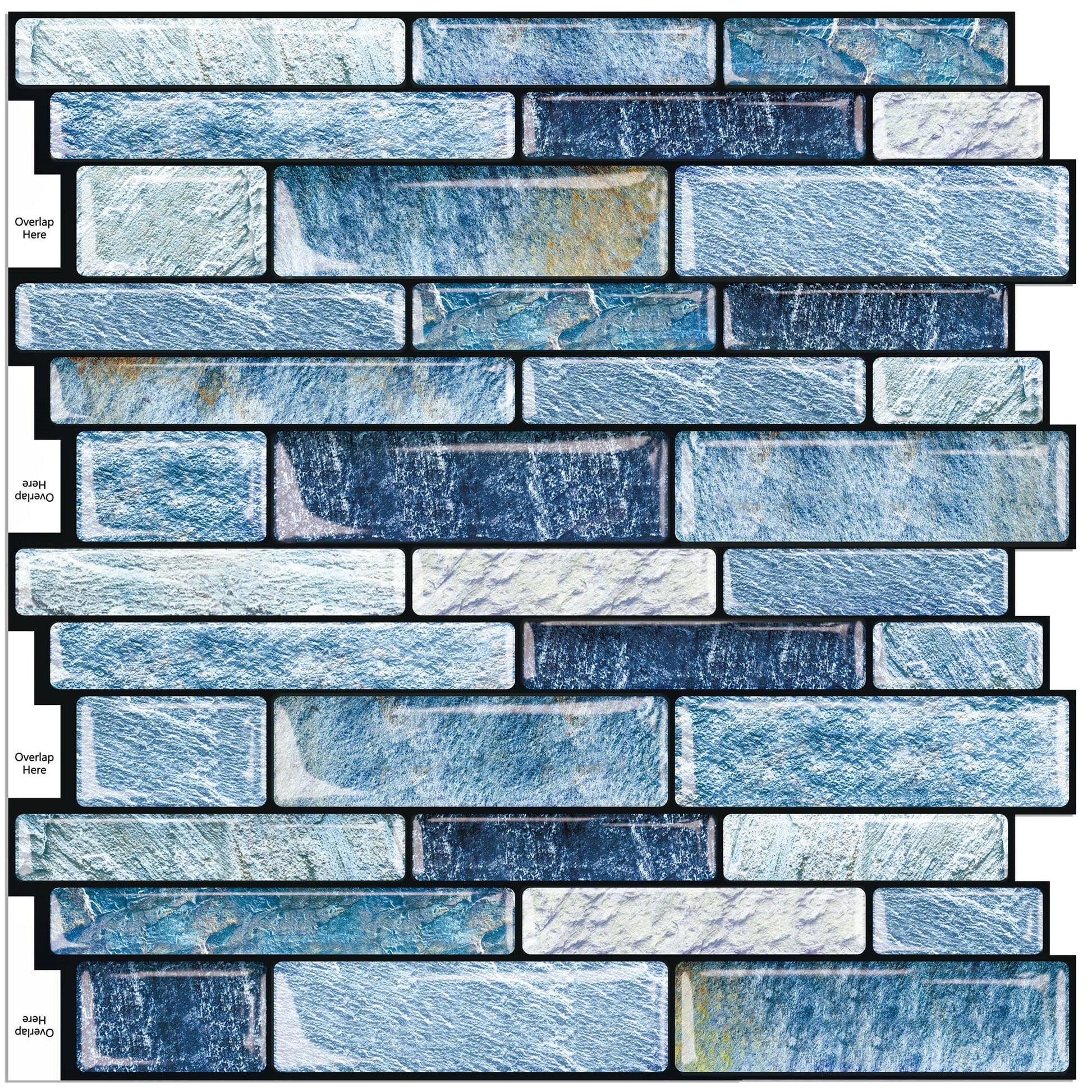 DEWOO 10 - Sheet Peel and Stick Kitchen Backsplash Tiles, 12"x12" Self - Adhesive Marble Blue Wall Tiles for Kitchen and Bathroom(Blue Marble) - DEWOO TILES