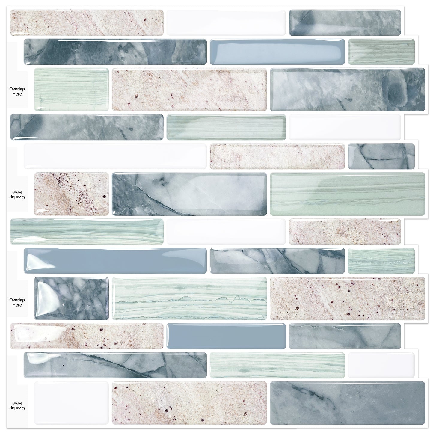 DEWOO 10 - Sheet Peel and Stick Kitchen Backsplash Tiles, 12"x12" Self - Adhesive Marble Multicolor Wall Tiles for Kitchen and Bathroom(Multicolor Marble) - DEWOO TILES