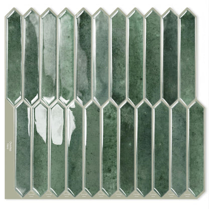 DEWOO Green Tile Peel and Stick Backsplash, 10 Sheets Self-Adhesive Wall Tiles Stick on Back Splash for Kitchen, Bathroom, Fireplace,RV(12"×12",Green Marble) - DEWOO TILES