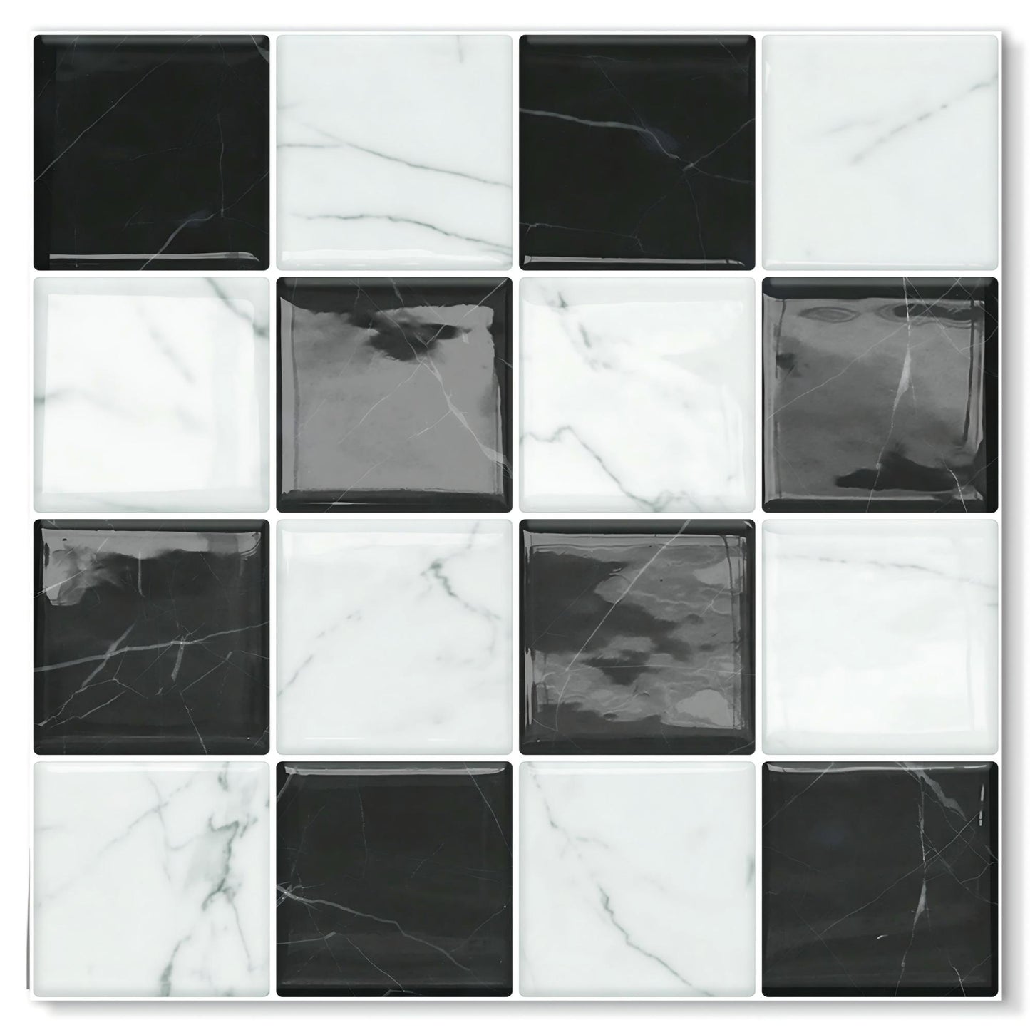 DEWOO Thick Peel and Stick Backsplash Tiles Kitchen Bathroom Square Self Adhesive Wall Tile Checkerboard Checkered Stickers,Black (10 - Sheet, 9"×9") - DEWOO TILES