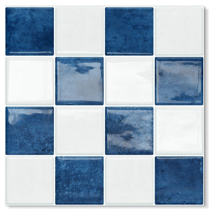 DEWOO Thick Peel and Stick Backsplash Tiles Kitchen Bathroom Square Self Adhesive Wall Tile Checkerboard Checkered Stickers,Blue (10 - Sheet, 9"×9") - DEWOO TILES
