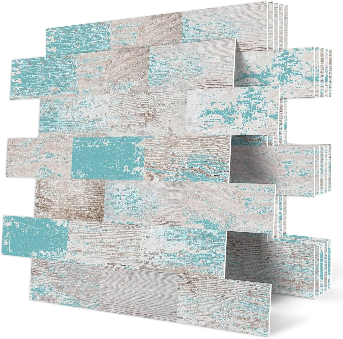 DEWOO Peel and Stick Rustic Backsplash Wall Tile Self Adhesive for Kitchen Farmhouse Faux Wood Look (10 - Sheet, 13.5" x 11.4") - DEWOO TILES