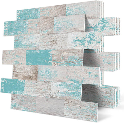 DEWOO Peel and Stick Rustic Backsplash Wall Tile Self Adhesive for Kitchen Farmhouse Faux Wood Look (10 - Sheet, 13.5" x 11.4") - DEWOO TILES