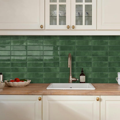 DEWOO Peel and Stick Subway Backsplash Green Kitchen Bathroom Rectangle Self Adhesive Wall Tile Brick (10 - Sheet, 12"×12") - DEWOO TILES
