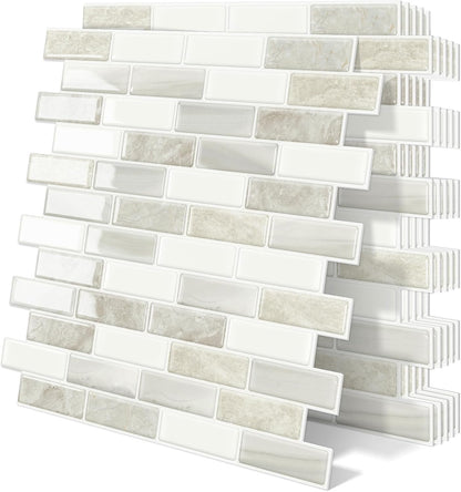 Thick Peel and Stick Backsplash Tile 12"x12" Kitchen Bathroom Self Adhesive Wall Tiles Beige & White (10 - Sheet) - DEWOO TILES