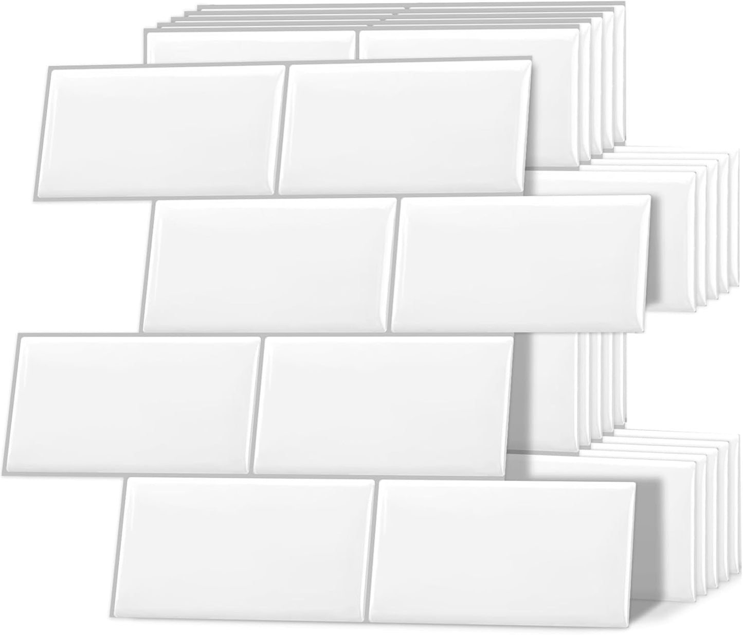 DEWOO 10 Peel and Stick Subway Tile Kitchen Backsplash for Wall, White (Thicker Design) - DEWOO TILES