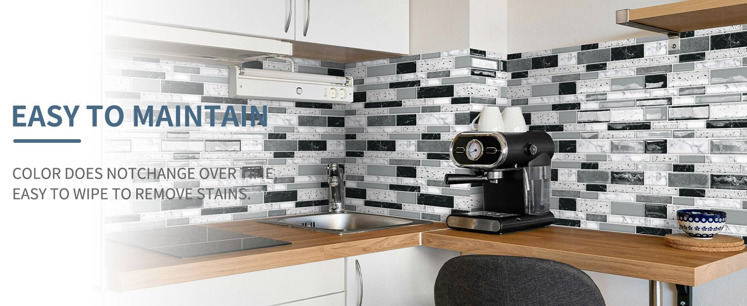 Peel and Stick on Self Adhesive Backsplash Wall Marble Tiles Stickers 3D for Kitchen Bathroom,Black (10 - Sheet, 12"×12") - DEWOO TILES