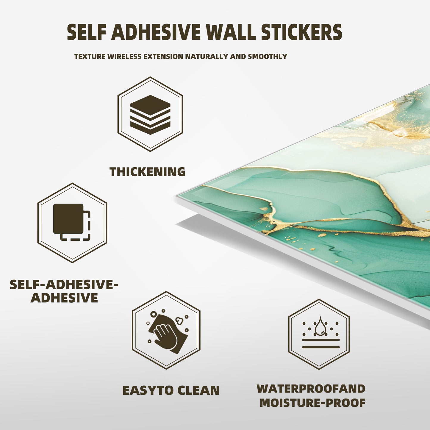 DEWOO 10pcs Peel and Stick Backsplash Wall Tile, Waterproof Peel and Stick Marble Wall Tiles, Self - Adhesive Panels for Bathroom, Kitchen, and Living Room (Green Gold Marble,12"×12") - DEWOO TILES