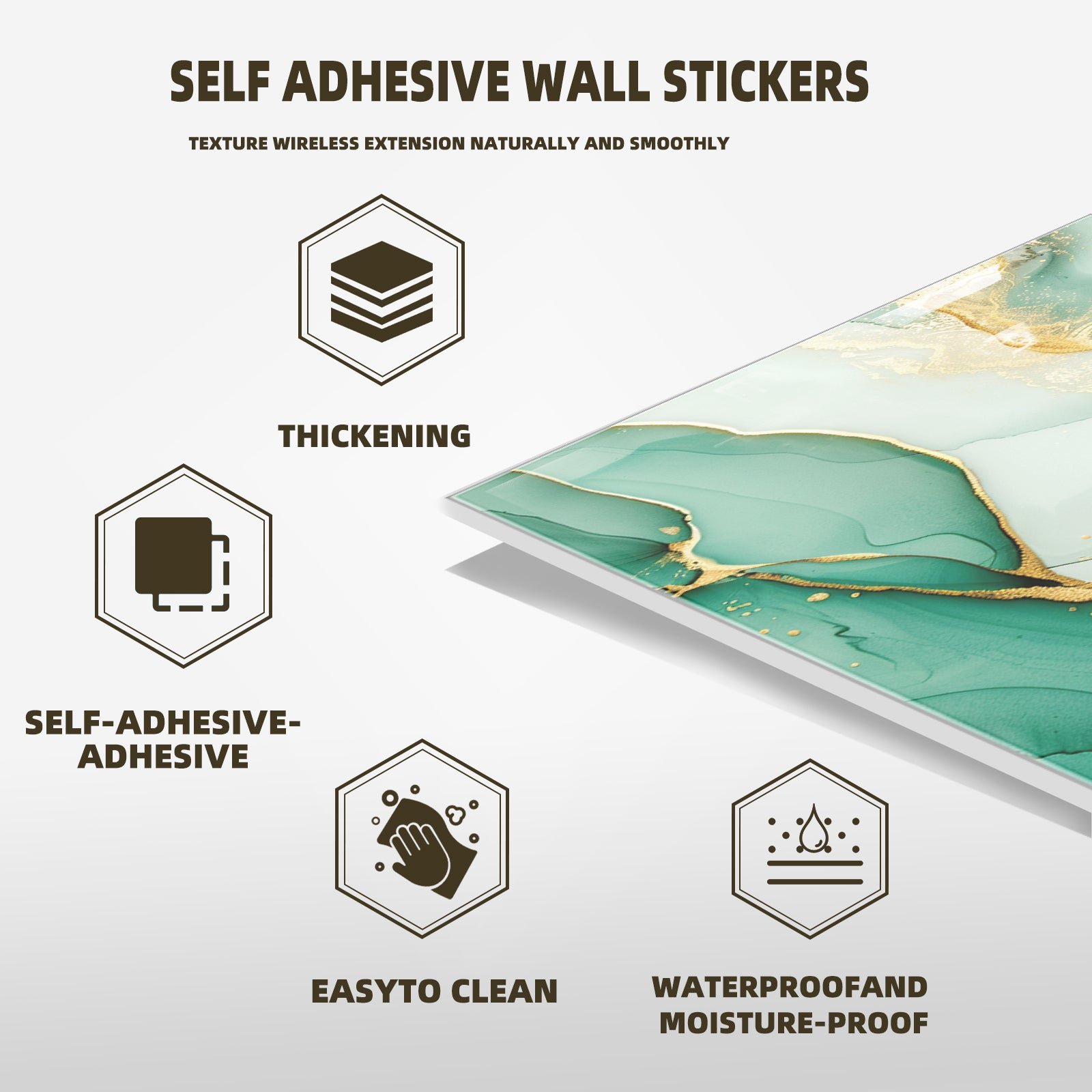 DEWOO 10pcs Peel and Stick Backsplash Wall Tile, Waterproof Peel and Stick Marble Wall Tiles, Self - Adhesive Panels for Bathroom, Kitchen, and Living Room (Green Gold Marble,12"×12") - DEWOO TILES