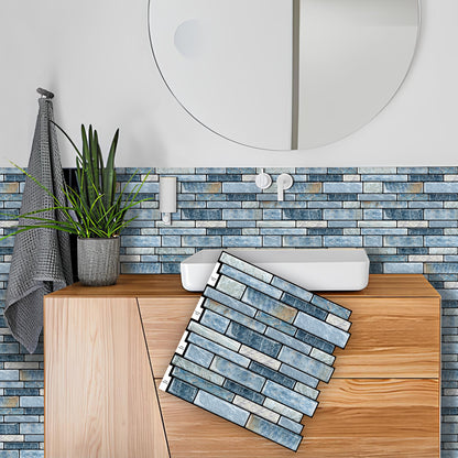 DEWOO 10 - Sheet Peel and Stick Kitchen Backsplash Tiles, 12"x12" Self - Adhesive Marble Blue Wall Tiles for Kitchen and Bathroom(Blue Marble) - DEWOO TILES