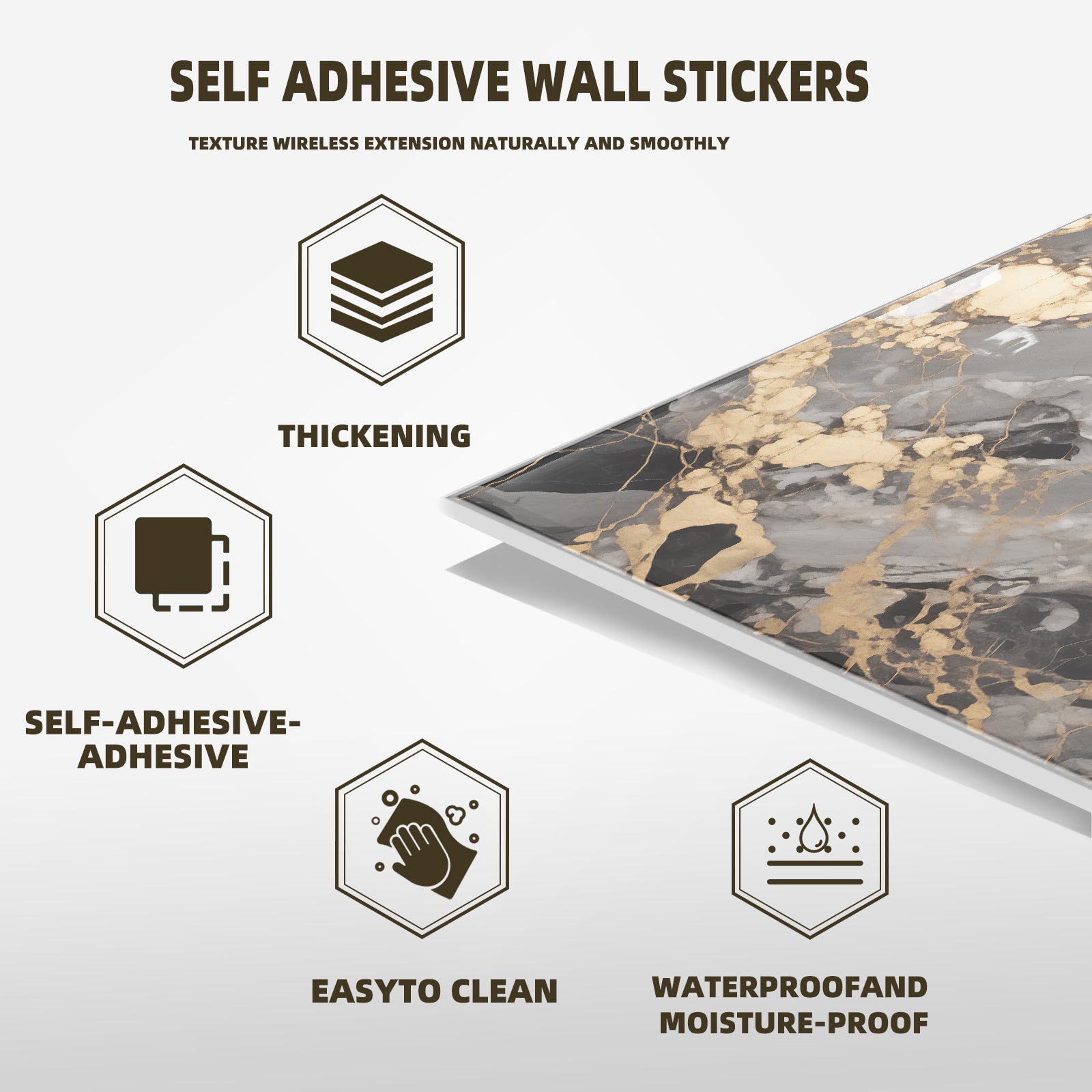 DEWOO 10pcs Peel and Stick Backsplash Wall Tile, Waterproof Peel and Stick Marble Wall Tiles, Self - Adhesive Panels for Bathroom, Kitchen, and Living Room (Brown Marble,12"×12") - DEWOO TILES