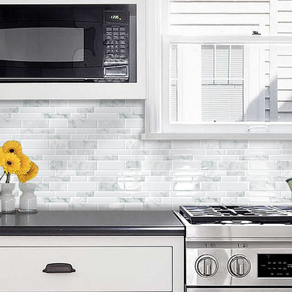 DEWOO 10 - Sheet Peel and Stick Kitchen Backsplash Tiles, 12"x12" Self - Adhesive Marble Multicolor Wall Tiles for Kitchen and Bathroom(White Marble) - DEWOO TILES
