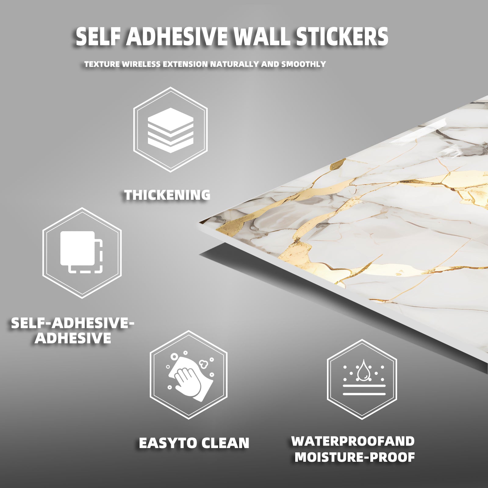 DEWOO 10pcs Peel and Stick Backsplash Wall Tile, Waterproof Peel and Stick Marble Wall Tiles, Self - Adhesive Panels for Bathroom, Kitchen, and Living Room (White Gold Marble,12"×12") - DEWOO TILES