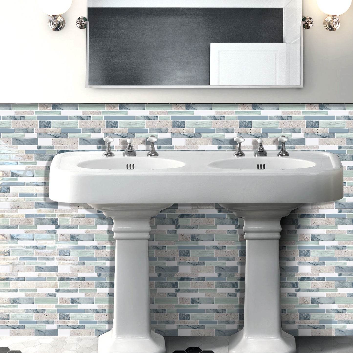 DEWOO 10 - Sheet Peel and Stick Kitchen Backsplash Tiles, 12"x12" Self - Adhesive Marble Multicolor Wall Tiles for Kitchen and Bathroom(Multicolor Marble) - DEWOO TILES