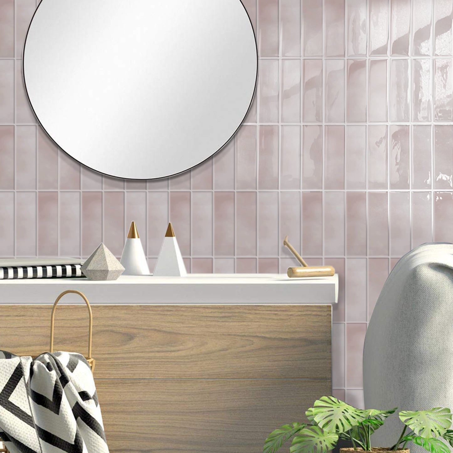 DEWOO Peel and Stick Backsplash - 10 Sheets of 12"×12" - 3D Adhesive Peel and Stick Tile Backsplash for Kitchen, Bathroom, Wall Tile, Pink - DEWOO TILES