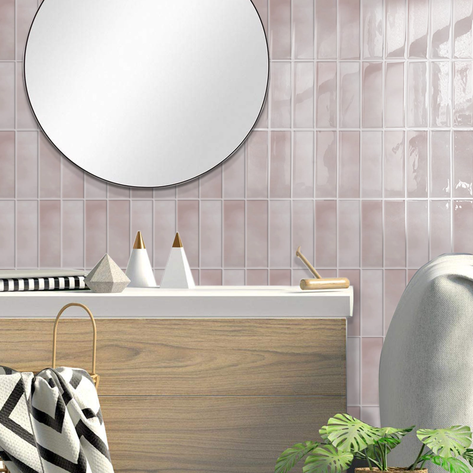 DEWOO Peel and Stick Backsplash - 10 Sheets of 12"×12" - 3D Adhesive Peel and Stick Tile Backsplash for Kitchen, Bathroom, Wall Tile, Pink - DEWOO TILES