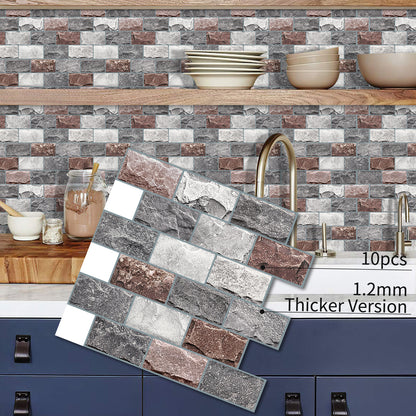 DEWOO 10 Sheets Peel and Stick Tile Backsplash for Kitchen Wall Tile, Self Adhesive Brick Backsplash Subway Tiles Backsplash, Stick on Tiles Kitchen Backsplash(Gray Brown,10.6"x10") - DEWOO TILES