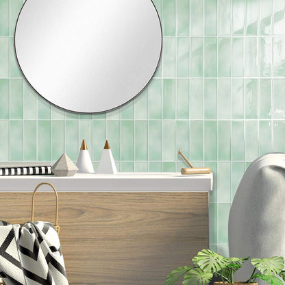 DEWOO Peel and Stick Backsplash - 10 Sheets of 12"×12" - 3D Adhesive Peel and Stick Tile Backsplash for Kitchen, Bathroom, Wall Tile, Light Green - DEWOO TILES