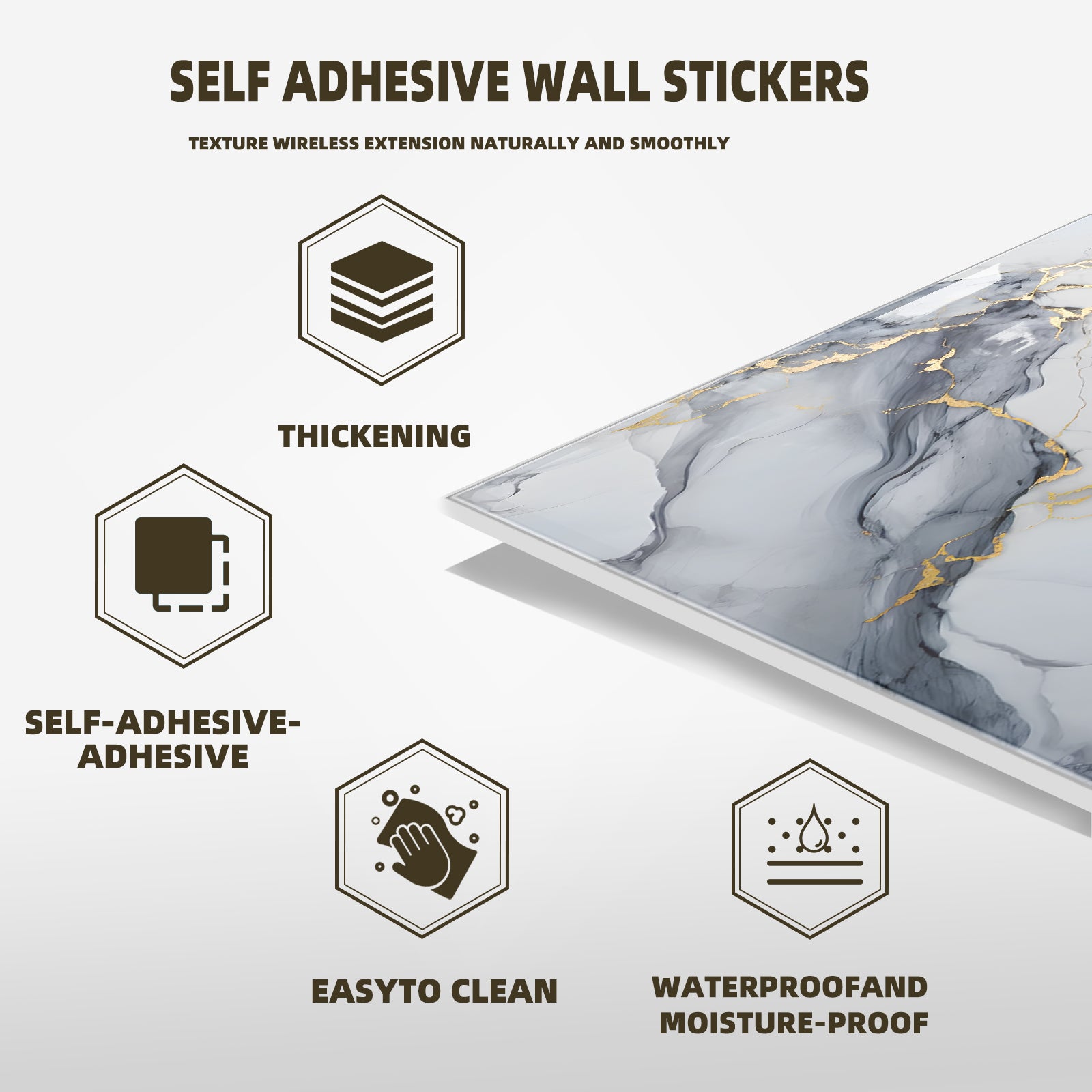 DEWOO 10pcs Peel and Stick Backsplash Wall Tile, Waterproof Peel and Stick Marble Wall Tiles, Self - Adhesive Panels for Bathroom, Kitchen, and Living Room (Dark Gray Marble,12"×12") - DEWOO TILES