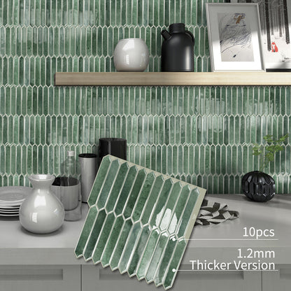 DEWOO Green Tile Peel and Stick Backsplash, 10 Sheets Self-Adhesive Wall Tiles Stick on Back Splash for Kitchen, Bathroom, Fireplace,RV(12"×12",Green Marble) - DEWOO TILES