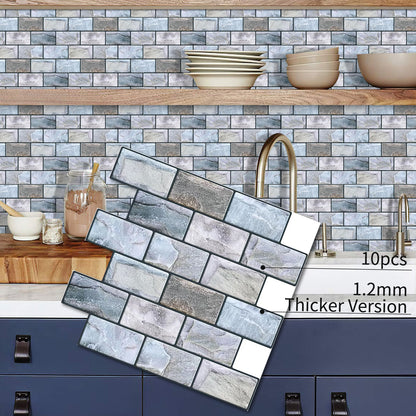 DEWOO 10 Sheets Peel and Stick Tile Backsplash for Kitchen Wall Tile, Self Adhesive Brick Backsplash Subway Tiles Backsplash, Stick on Tiles Kitchen Backsplash(Retro Blue,10.6"x10") - DEWOO TILES