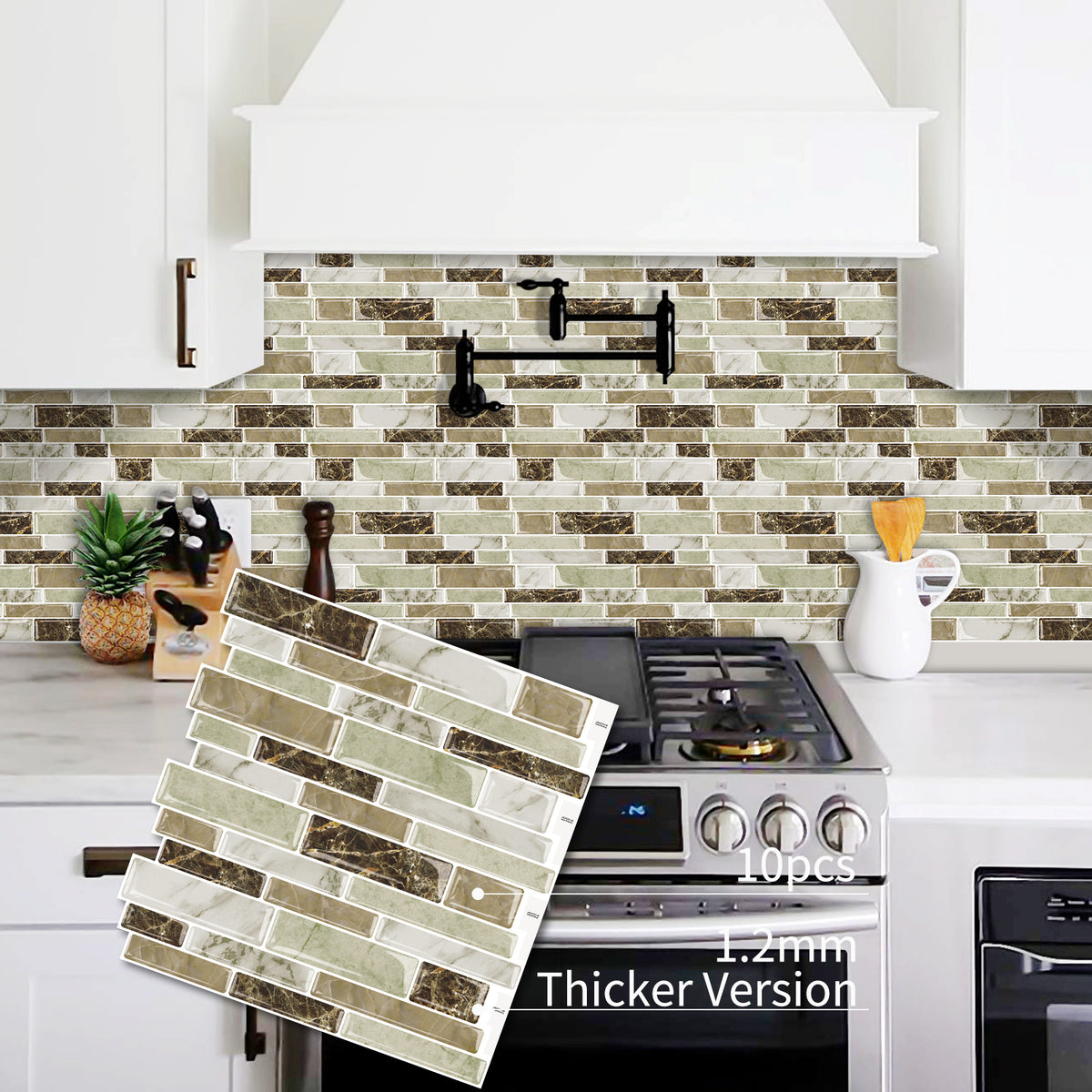 DEWOO 10 Sheets Peel and Stick Tile Backsplash, Stick on Wall Tiles, Self Adhesive Tile Sticker for Kitchen Backsplash and Bathroom(12"x12",Brown Marble) - DEWOO TILES
