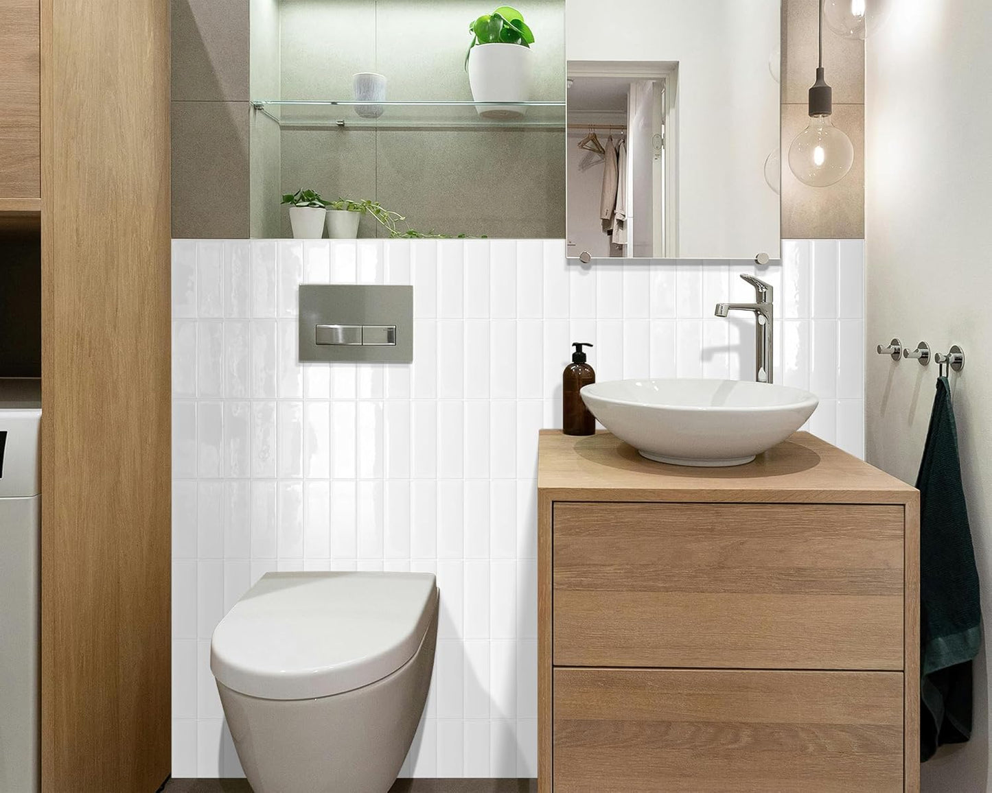 Plain White Peel and Stick Backsplash Tile Rectangle Subway Self Adhesive Wall Tiles for Kitchen (10 - Sheet,12"x12") - DEWOO TILES