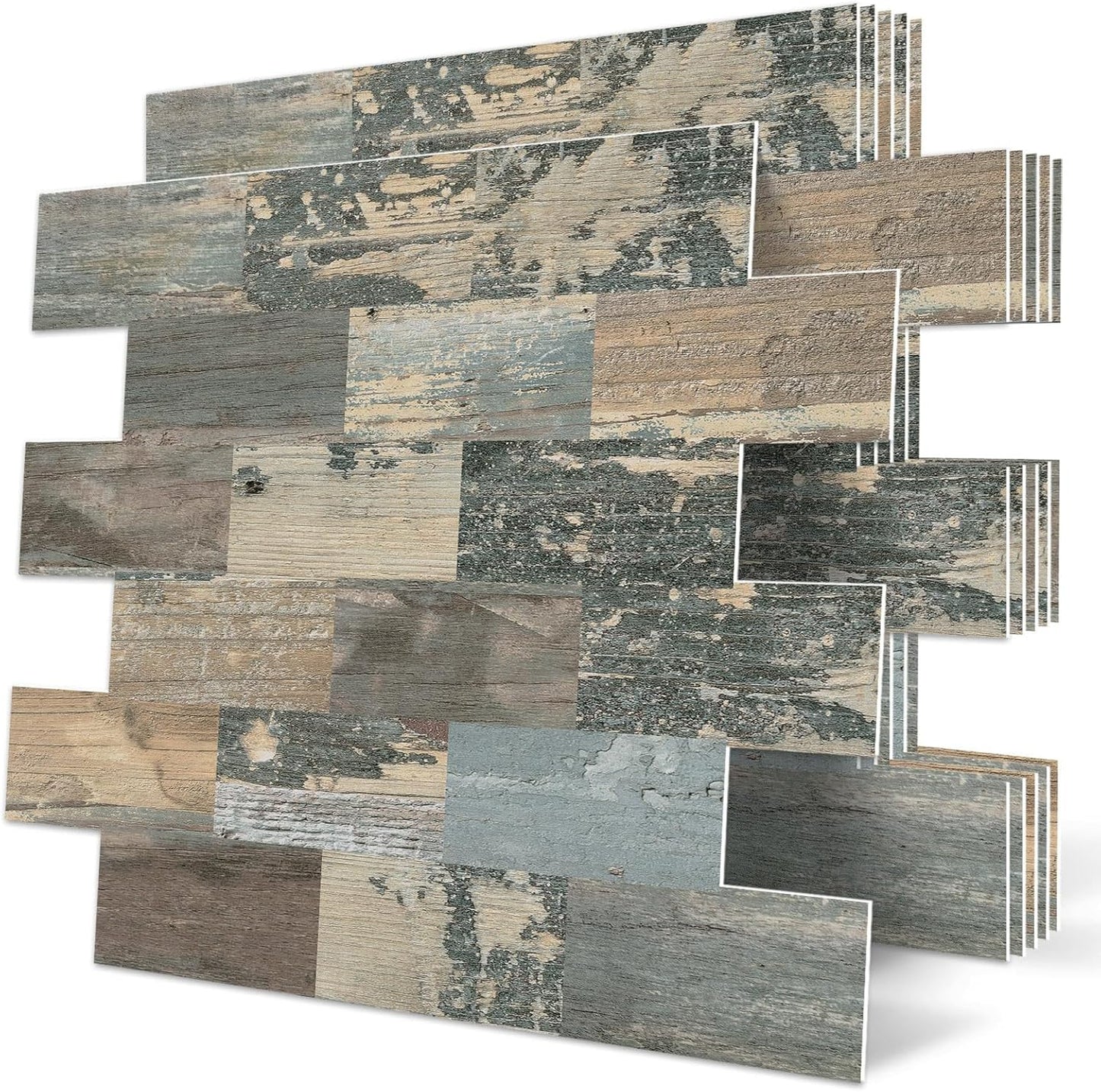 DEWOO Peel and Stick Rustic Backsplash Wall Tile Self Adhesive for Kitchen Farmhouse Faux Wood Look (10 - Sheet, 13.5" x 11.4") - DEWOO TILES