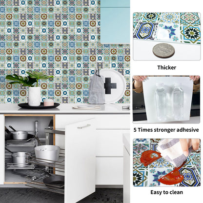 DEWOO Bohemian Mandala Self-Adhesive Tile Decals — 12" x 12" Large Size — Self-Adhesive Backsplash Stickers for Kitchen, Bathroom, and Laundry Room — Waterproof & Removable Vinyl Wall Decals — 10-Piece Pack