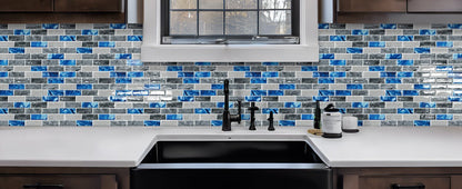 DEWOO Kitchen Backsplash Self Adhesive Wall 3D Marble Tiles Peel and Stick Bathroom, Blue (10 - Sheet, 12"×12") - DEWOO TILES