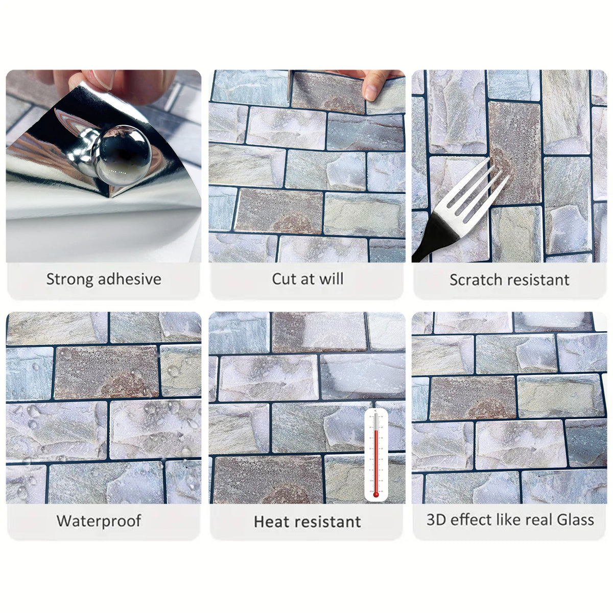 DEWOO 10 Sheets Peel and Stick Tile Backsplash for Kitchen Wall Tile, Self Adhesive Brick Backsplash Subway Tiles Backsplash, Stick on Tiles Kitchen Backsplash(Retro Blue,10.6"x10") - DEWOO TILES