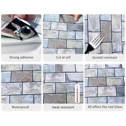 DEWOO 10 Sheets Peel and Stick Tile Backsplash for Kitchen Wall Tile, Self Adhesive Brick Backsplash Subway Tiles Backsplash, Stick on Tiles Kitchen Backsplash(Retro Blue,10.6"x10") - DEWOO TILES
