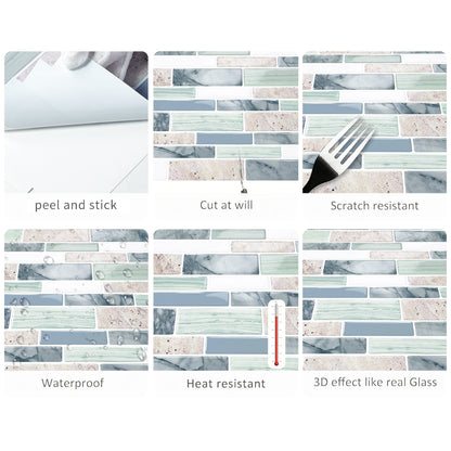 DEWOO 10 - Sheet Peel and Stick Kitchen Backsplash Tiles, 12"x12" Self - Adhesive Marble Multicolor Wall Tiles for Kitchen and Bathroom(Multicolor Marble) - DEWOO TILES